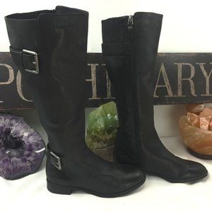Via Spiga Black Calf Boots Leather Zip Buckle